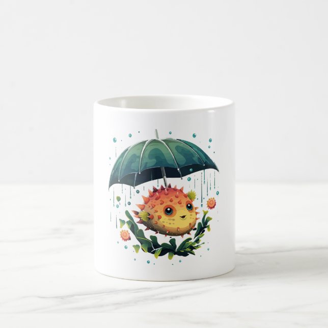 Caneca De Café Peixe Baiacu Dia Chuvoso Com Guarda-Chuva (Centro)