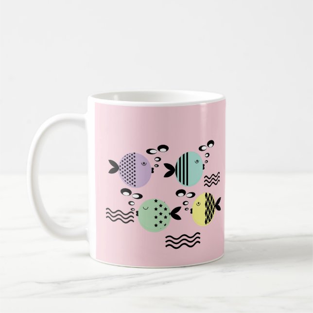Caneca De Café Peixe contínuo abstrato escandinavo moderno marinh (Esquerda)