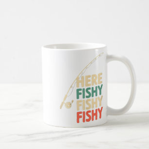 Caneca De Café Peixe de Design B Engraçado com Pesca Aqui-Pesca F