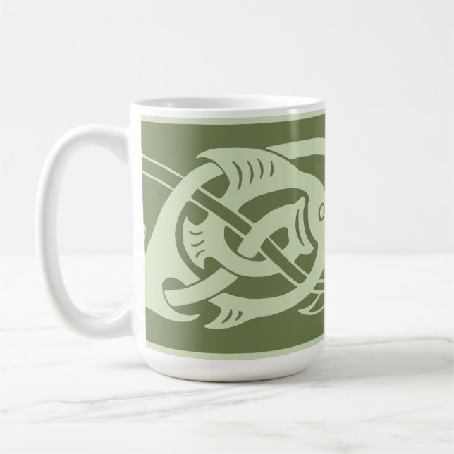 Caneca De Café Peixe de Knotwork Celta em Verde (Esquerda)