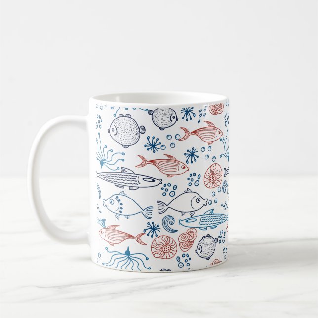 Caneca De Café Peixe divertido no oceano tropical submarino (Esquerda)