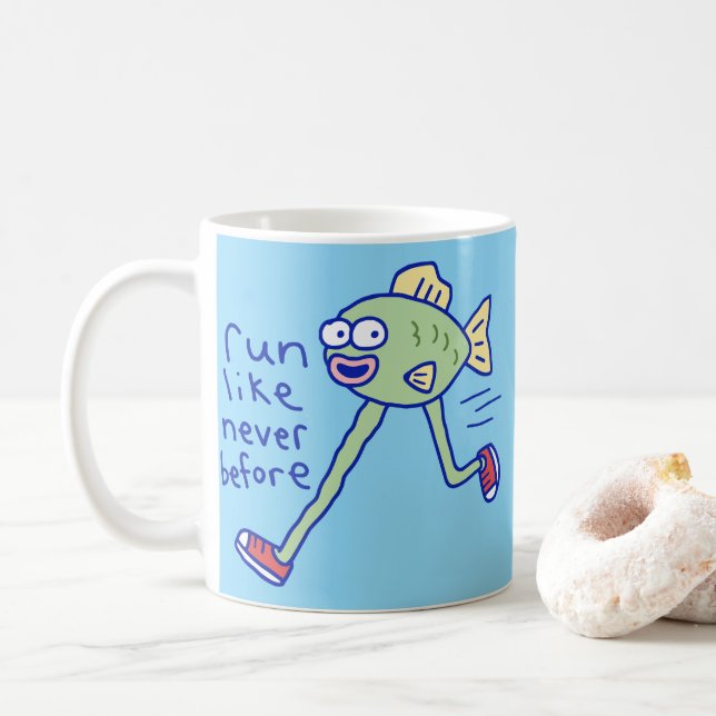 Caneca De Café Peixe Engraçado Correndo Com Pernas (Com Donut)