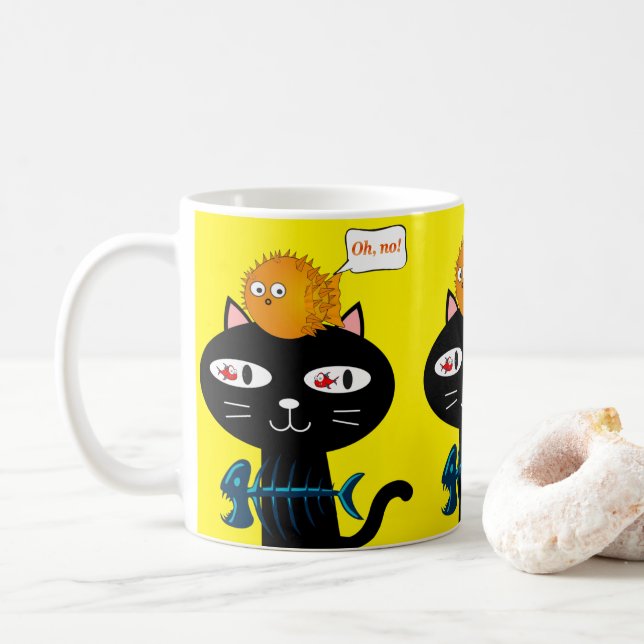 Caneca De Café Peixe-espinha Amarelo (Com Donut)