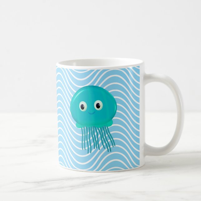 Caneca De Café Peixe-Gato De Cartoon Gelado Em Azul (Direita)