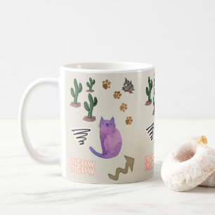 Caneca De Café Peixe Gato Miado Pata Cactus Mug