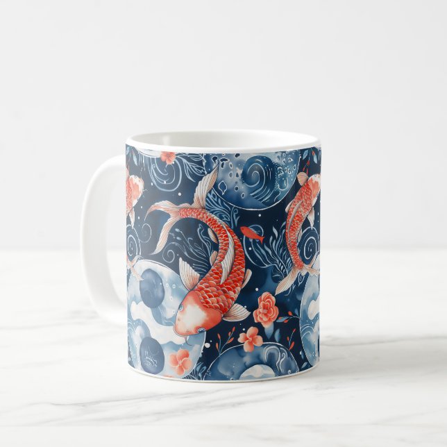 Caneca De Café Peixe Japonês Em Aquarela (Frente Esquerda)
