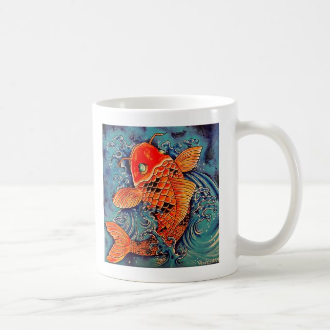 Caneca De Café "Peixe Koi" Art Orange Koi in Blue Water Coffee Mu (Direita)