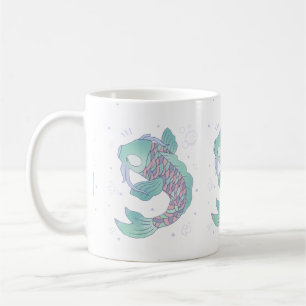 Caneca De Café Peixe Koi Pastel Arte Popular Caprichosa Subaquá