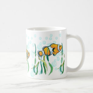 Caneca De Café Peixe-Palha Divertido Laranja Branco Azul Bolhas