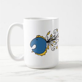 Caneca De Café Peixe pavão azul e amarelo