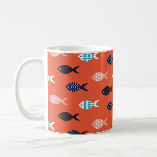 Caneca De Café Peixe-safra, padrão vermelho-coral. (Esquerda)
