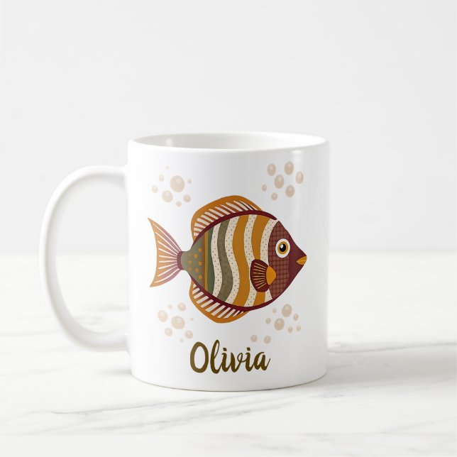 Caneca De Café Peixe Tropical Marrom Elegante (Esquerda)