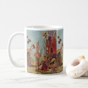 Caneca De Café Peixes Angélicos em Coral, Peixes Tropicais Vintag