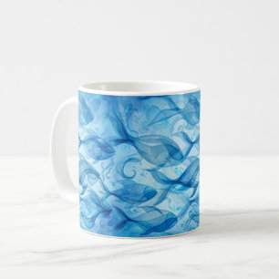 Caneca De Café Peixes Azuis Fluindo Harmoniosamente Abstrato