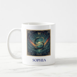 Caneca De Café Peixes Azul Zodíaco Celestial