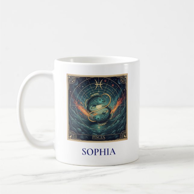 Caneca De Café Peixes Azul Zodíaco Celestial (Esquerda)