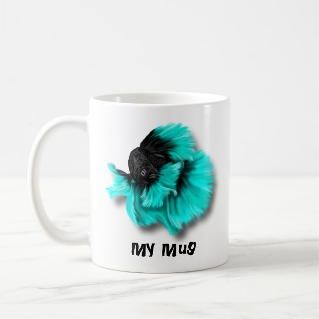 Caneca De Café Peixes Betta Pretos e Teais (Esquerda)