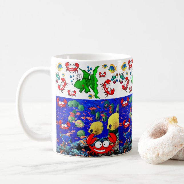 Caneca De Café Peixes Caranguejos Ocean Beach Mug (Com Donut)