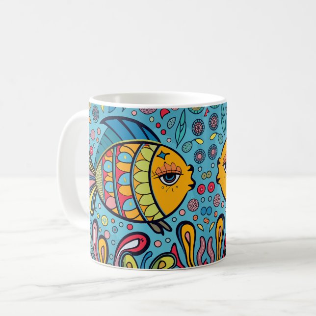 Caneca De Café Peixes coloridos nos recifes (Frente Esquerda)