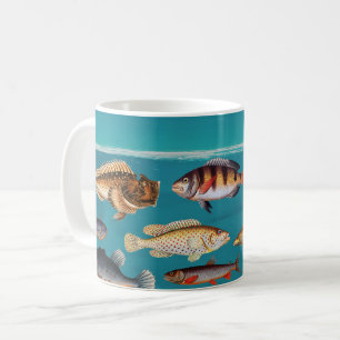 Caneca De Café Peixes Coloridos Sob Água Do Oceano Azul