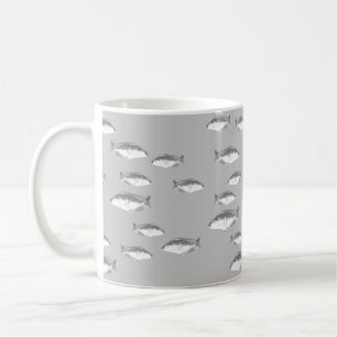 Caneca De Café Peixes de cinza monocromática