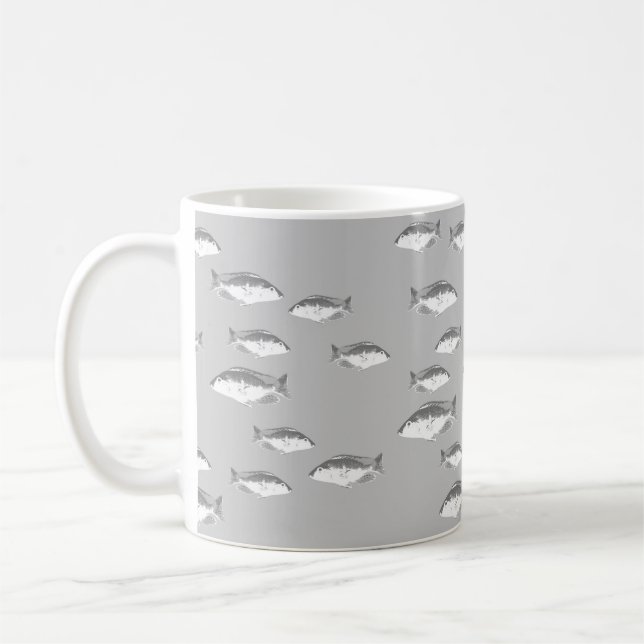 Caneca De Café Peixes de cinza monocromática (Esquerda)