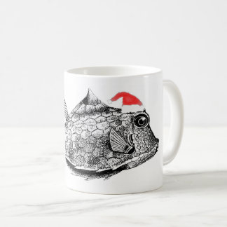 Caneca De Café Peixes de Natal (Peixe-Cofão) com Santa Hat