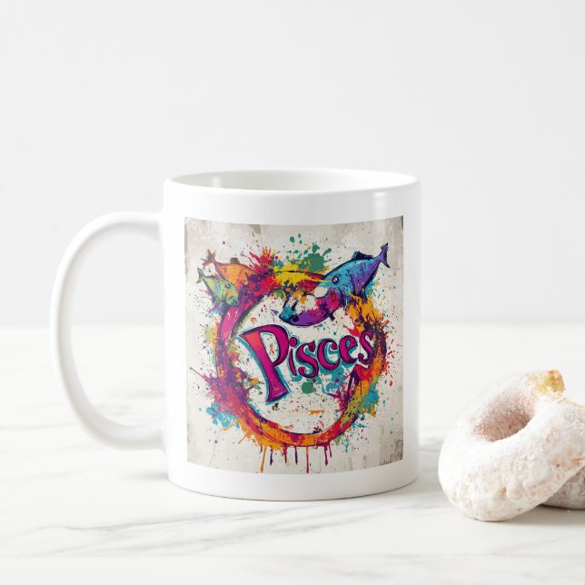 Caneca De Café "Peixes de retorno dos 90s: Splatter Paint Mug" (Com Donut)