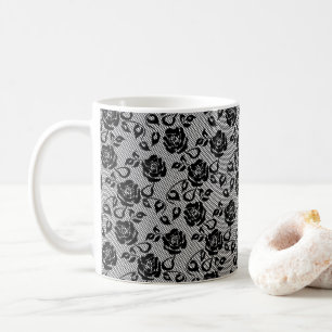 Caneca De Café Peixes de Rosas de rendas pretas falsas - Especial