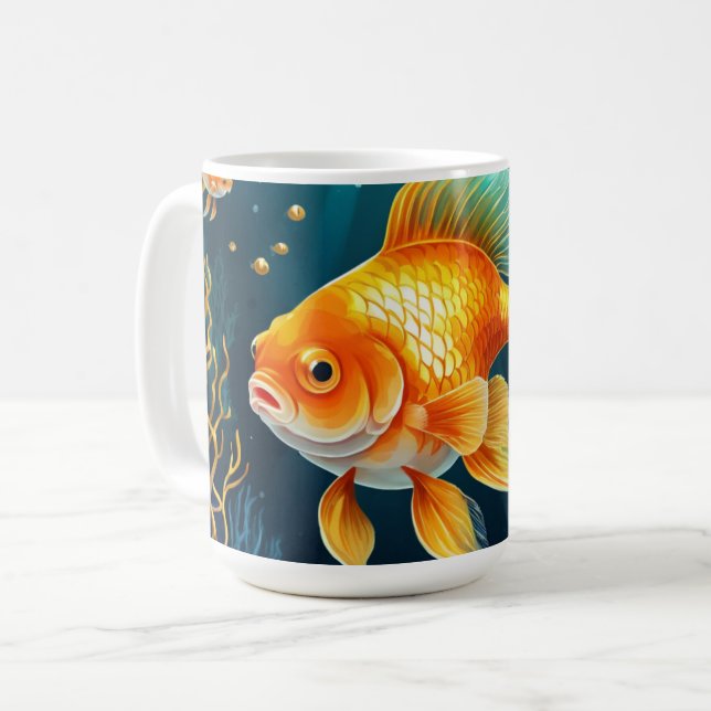 Caneca De Café Peixes Dourados submarinos (Frente Esquerda)