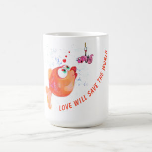 Caneca De Café Peixes Engraçados e Verme - Amor