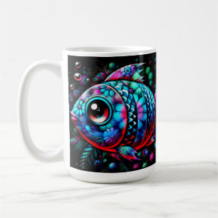 Caneca De Café Peixes Florais De Olhos Grandes E Queijos Náuticos