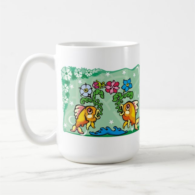 Caneca De Café Peixes Florais Peixes com flores (Esquerda)