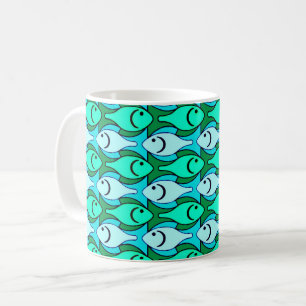 Caneca De Café Peixes modernos do meio século, verde de jade e