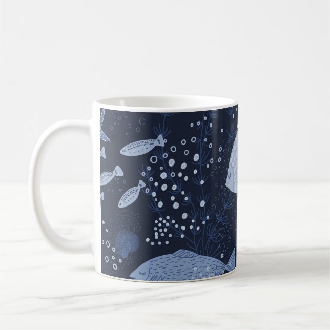 Caneca De Café Peixes monocromáticos dormindo, padrão escuro. (Esquerda)