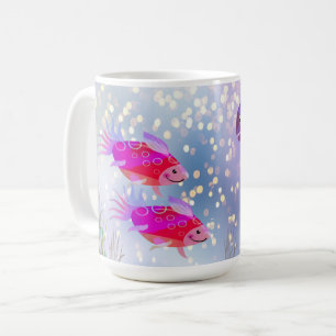 Caneca De Café Peixes num Mar Inverso Ilustrado