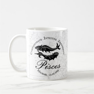 Caneca De Café Peixes - Traços Zodíacos Personalizados - Branco P