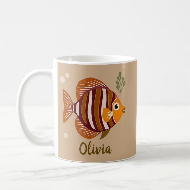 Caneca De Café Peixes Tropicais Marrons Elegantes (Esquerda)
