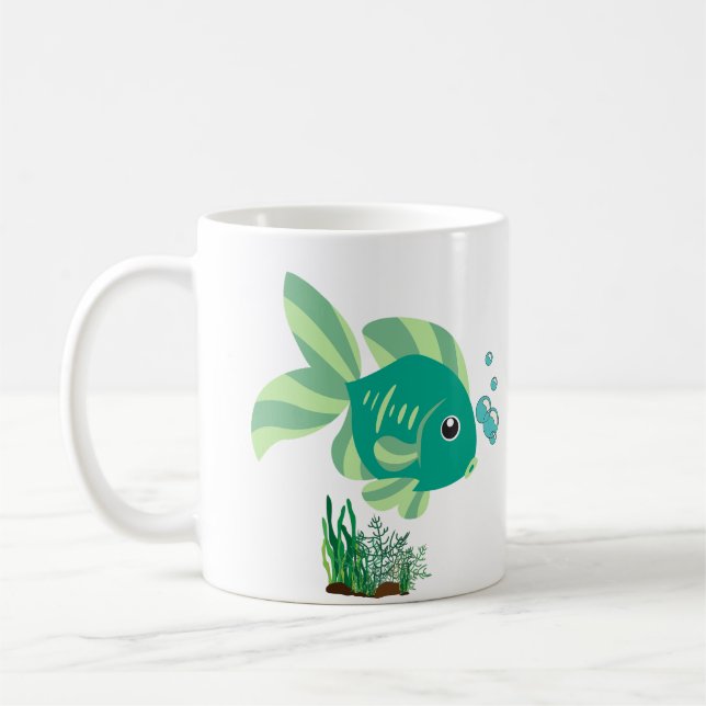 Caneca De Café Peixes verdes com bolhas e plantas aquáticas Café (Esquerda)