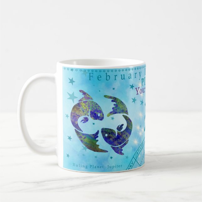 Caneca De Café Peixes Vintage Astrologia Zodiac Personalizada (Esquerda)