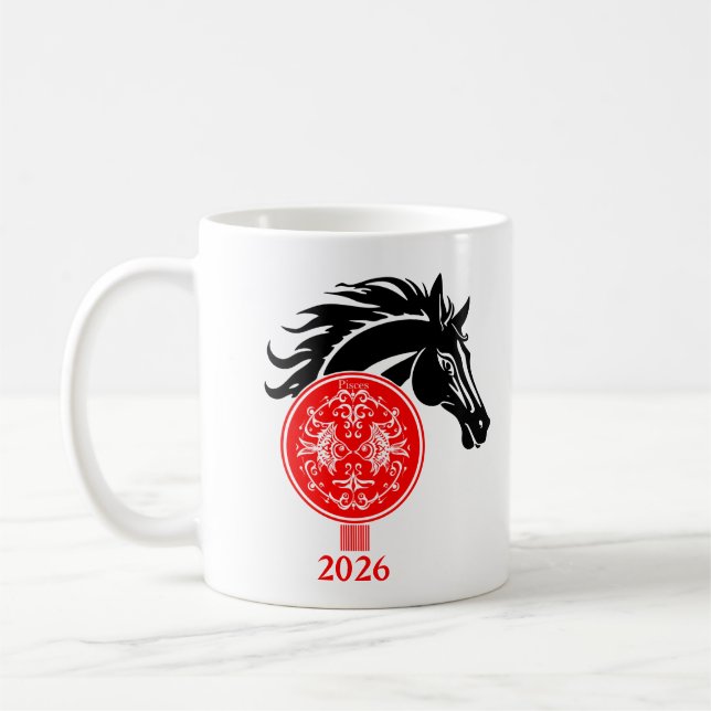 Caneca De Café Peixes x Ano Personalizado do Cavalo 2026 (Esquerda)