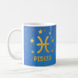 Caneca De Café Peixes Zodiac Blue e Dourada Astrologia Mug