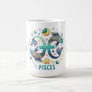 Caneca De Café Peixes Zodíaco de Peixes Coloridos Astrologia