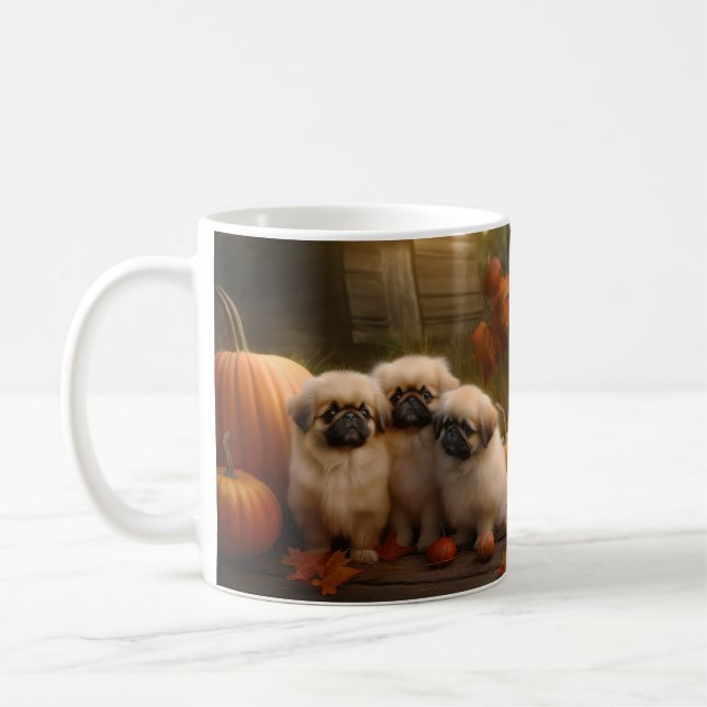 Caneca De Café Pekingese Puppy Autumn Delight Pumpkin (Esquerda)
