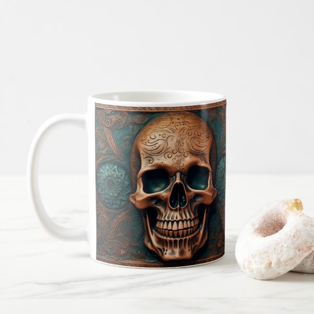 Caneca De Café Pele Arrefecida 3D Olhar Impressa Pele De Esquelet (Com Donut)