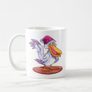Caneca De Café Pelicano de Natal Desenhado à Mão Cartoon