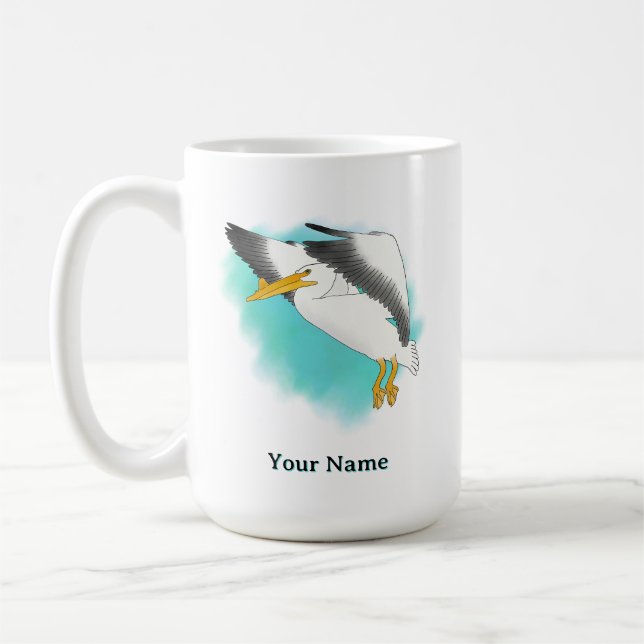 Caneca De Café Pelicano Personalizado com Fundo Azul (Esquerda)