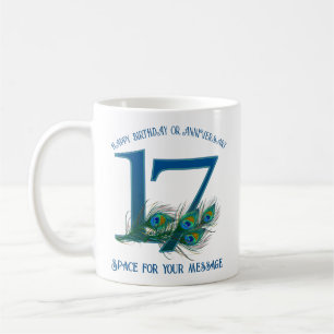 Caneca De Café Pena de Pavão de Aniversário ou Aniversário de 17