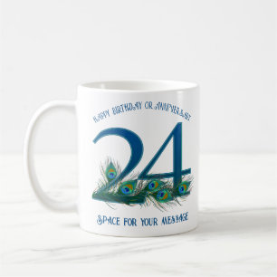 Caneca De Café Pena de Pavão de Aniversário ou Aniversário de 24