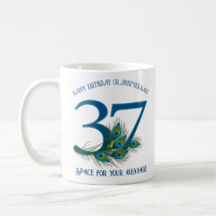 Caneca De Café Pena de Pavão de Aniversário ou Aniversário de 37